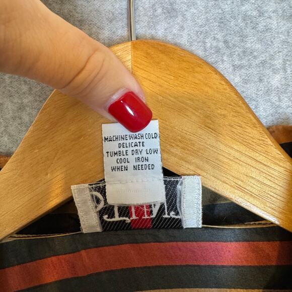 Vintage Stunt 100% Silk Blouse Women’s Large Striped 70s 80s Retro Flowy Hippie - Picture 3 of 12